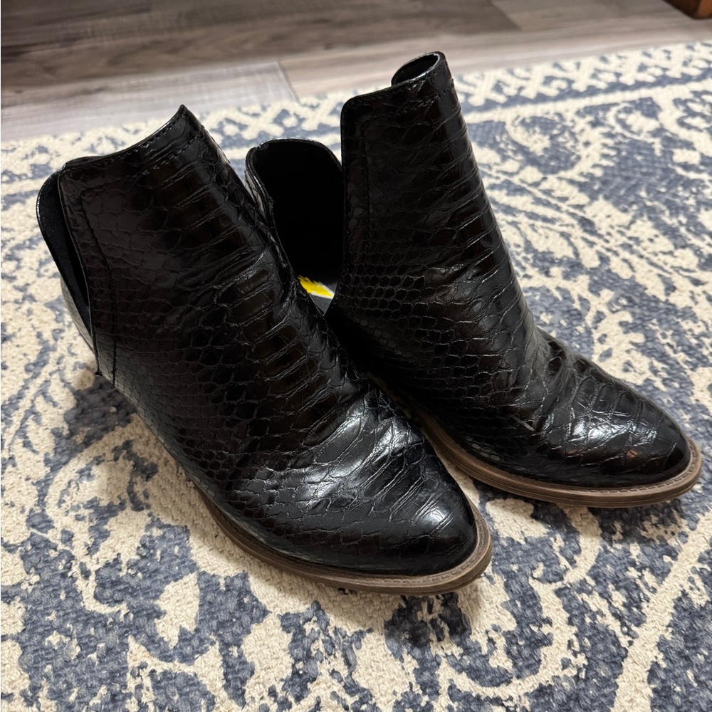 Volatile Black Snakeskin Ankle Boots